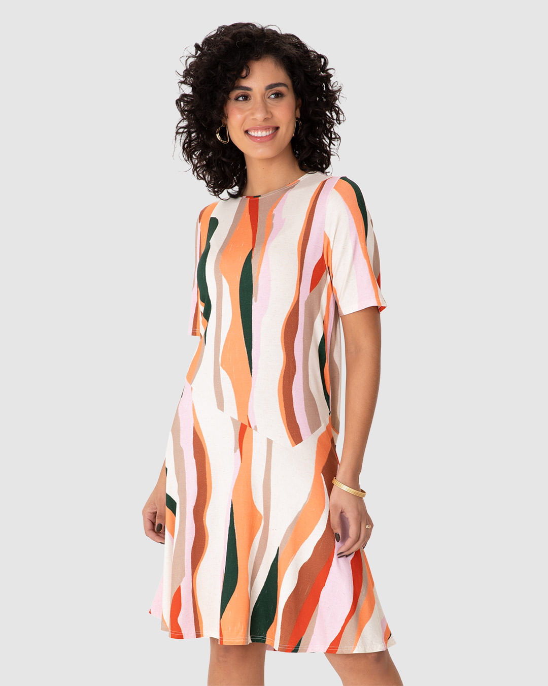 Vestido Feminino Estampa Geométrica em Malha Viscolinho Stretch
