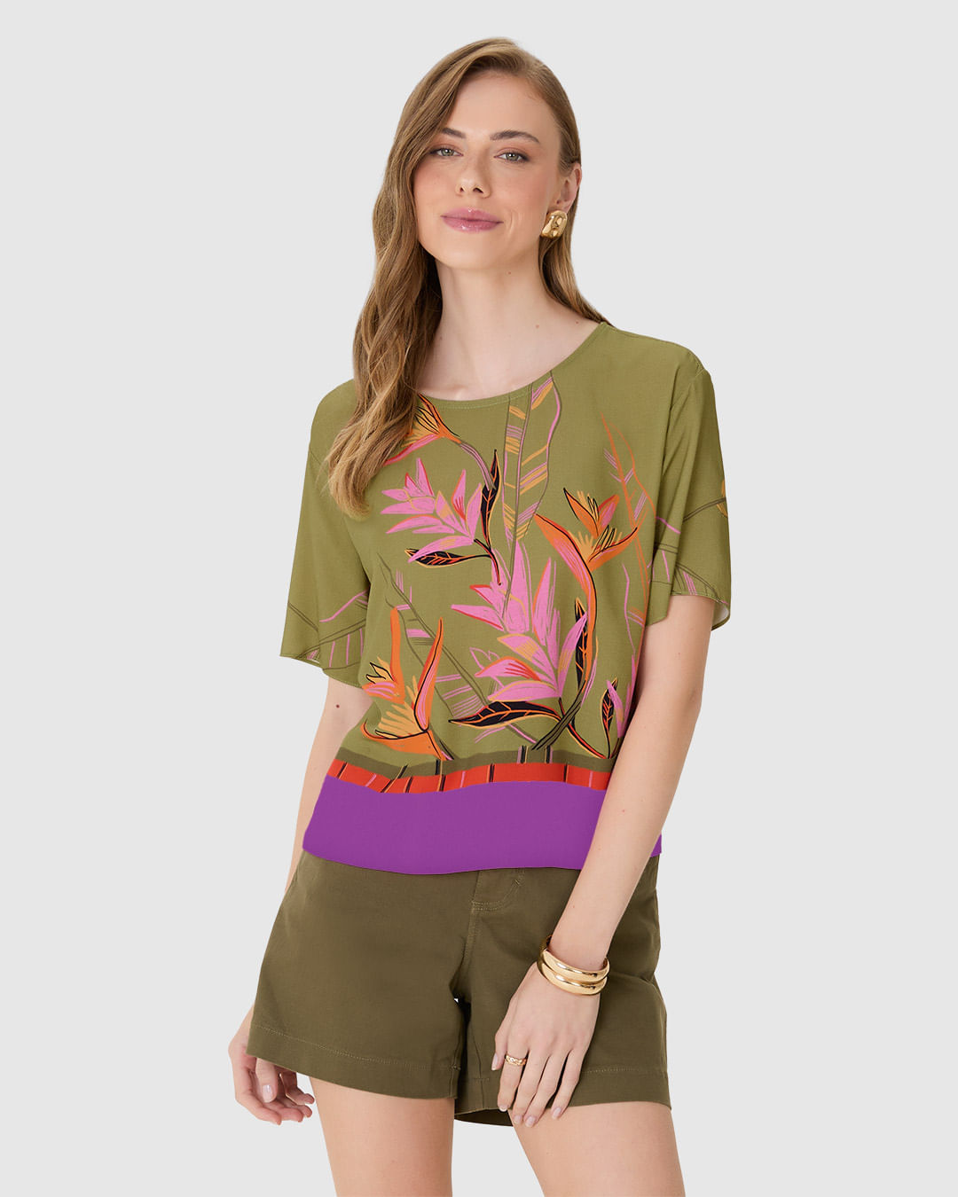 Blusa Box Feminina Manga Curta Estampa Digital Em Viscose