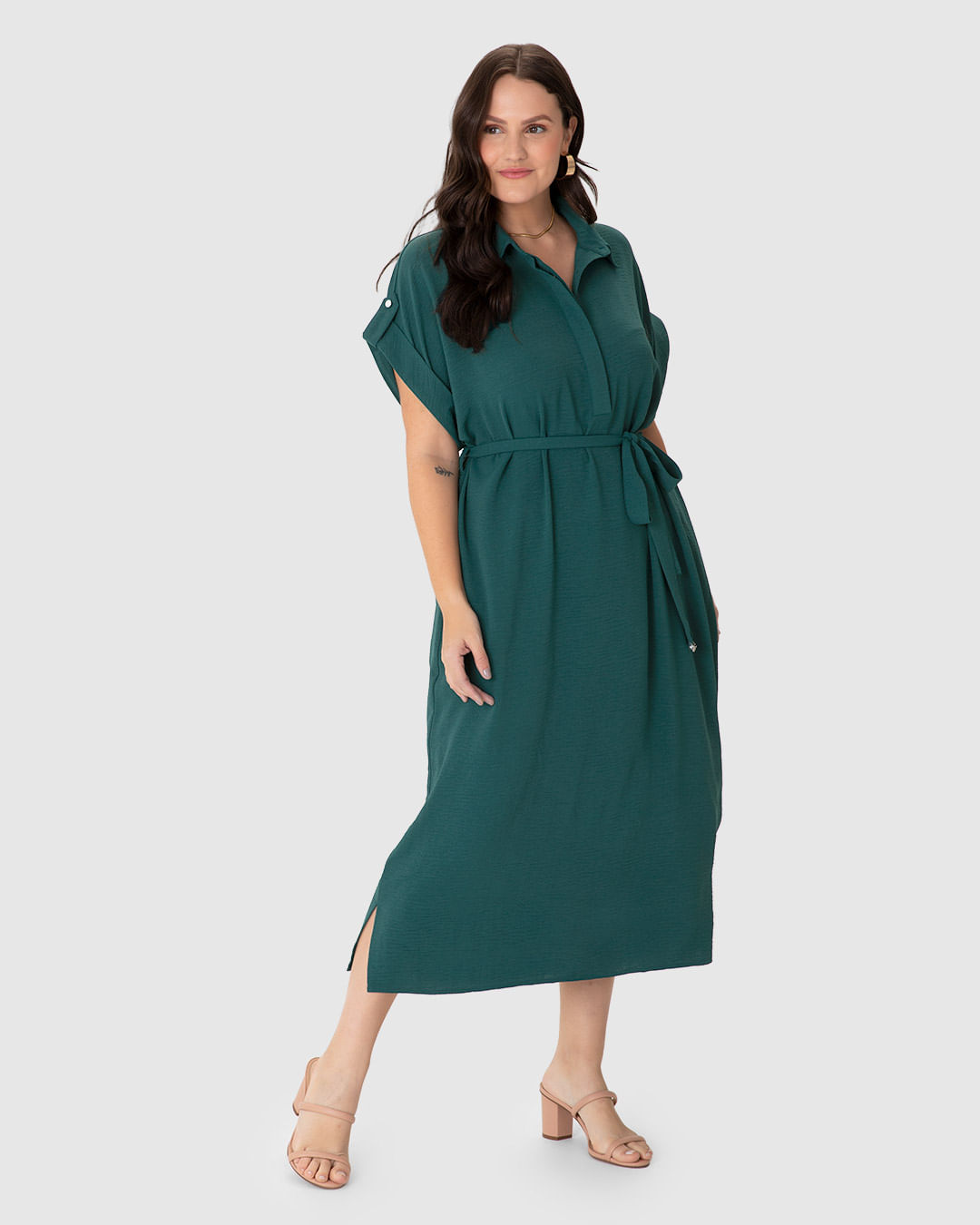 Vestido Midi Feminino Plus Size Chemise Mullet em Tecido Airflow