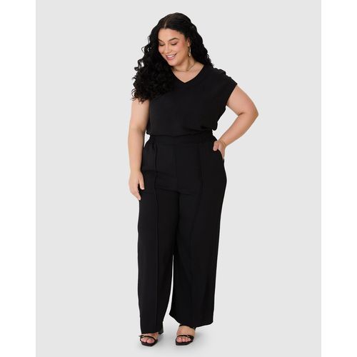 Calça Wide Leg Feminina Plus Size Bolso Faca em Tecido Airflow