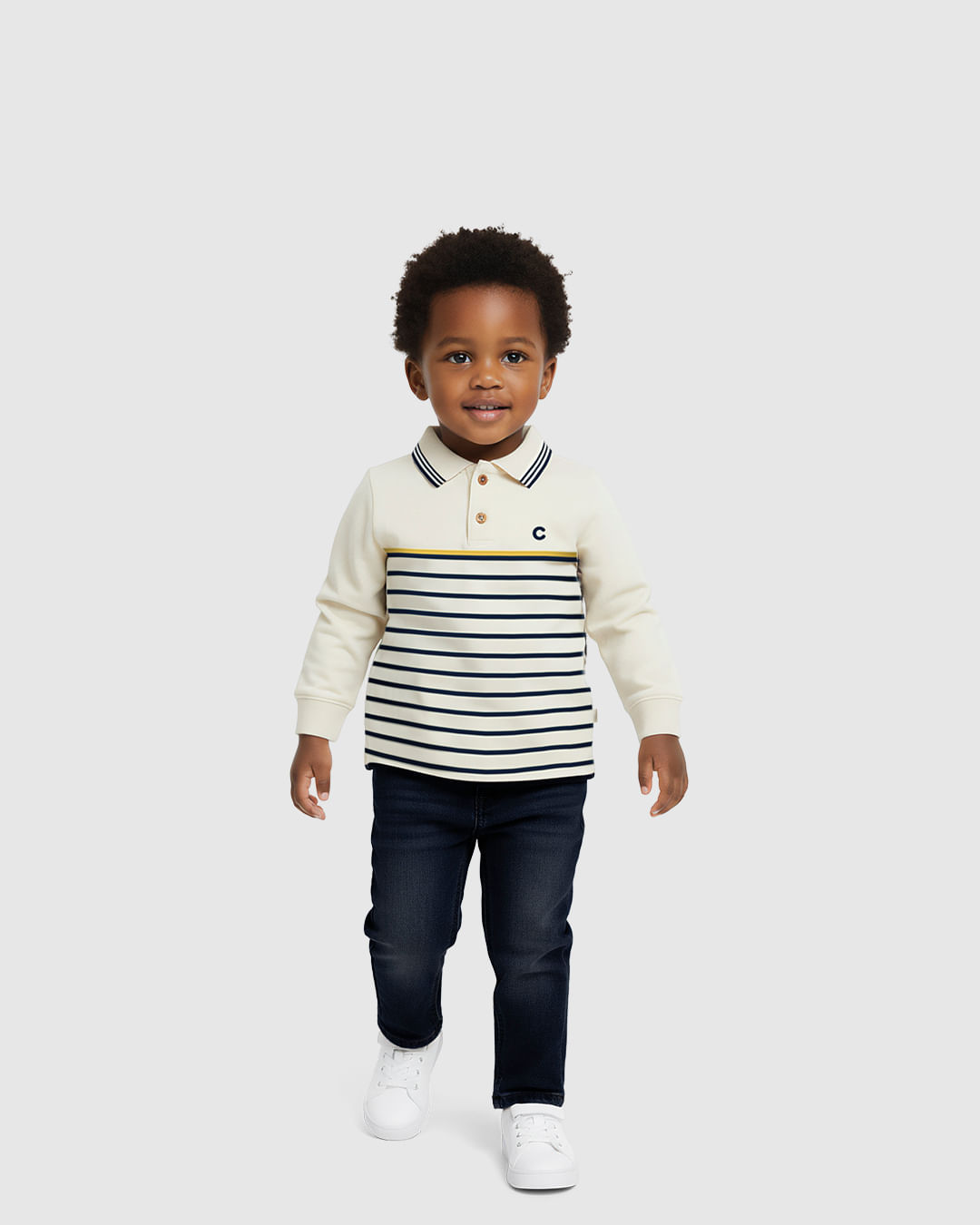 Conjunto Menino Camiseta Listras Frontais E Calça Jeans Stretch - Carinhoso