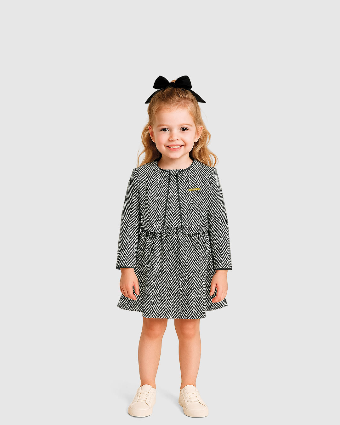 Conjunto Menina Listrado Vestido + Bolero Moletinho Texturizado - Carinhoso