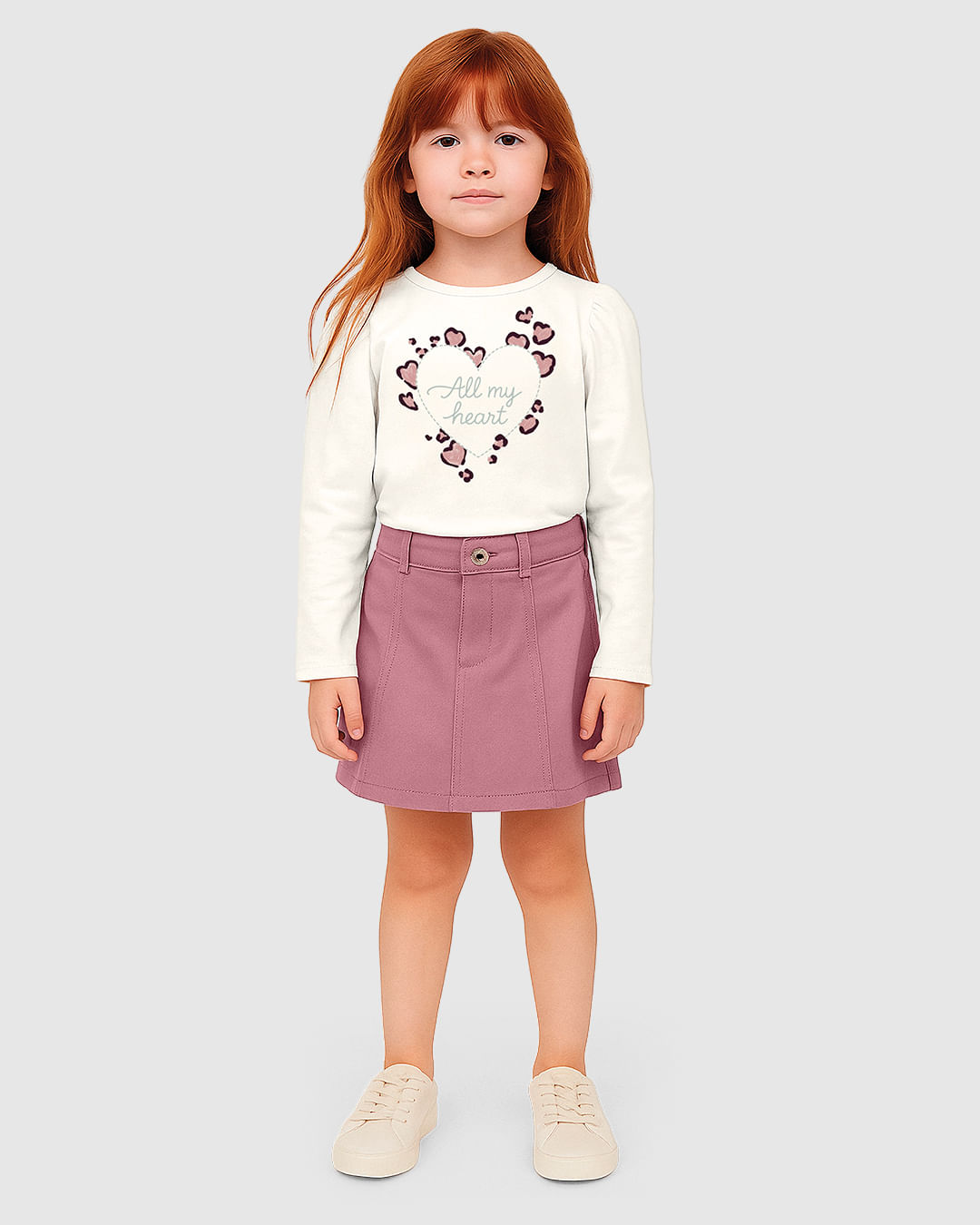 Conjunto Blusa Estampa Metalizada All My Heart em Algodão - Carinhoso