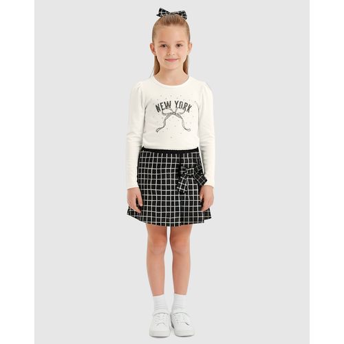 Conjunto Menina Blusa New YorK e Shorts Saia em Piquet Geométrico - Carinhoso