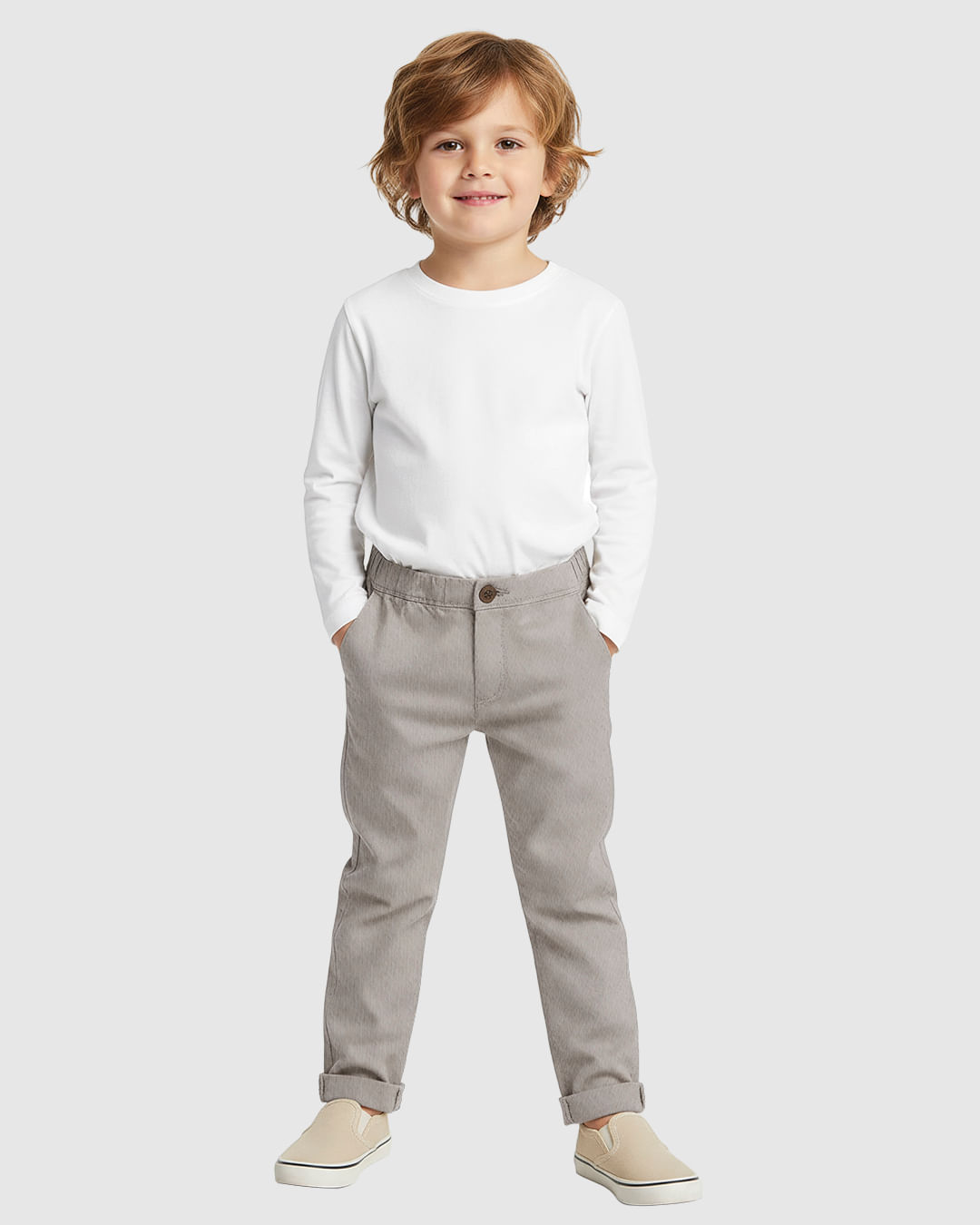 Calça Menino Slim Cós Elástico Bolso Faca Em Moletom Piquet - Carinhoso - Bege - 4
