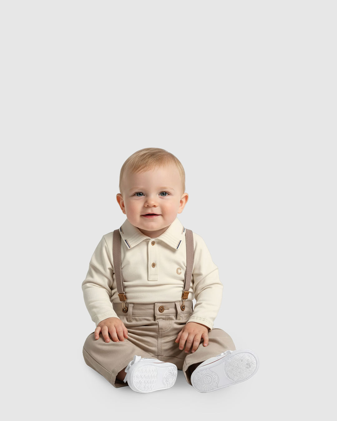 Conjunto Bebê Menino Body Polo Manga Longa e Calça com Suspensório - Carinhoso