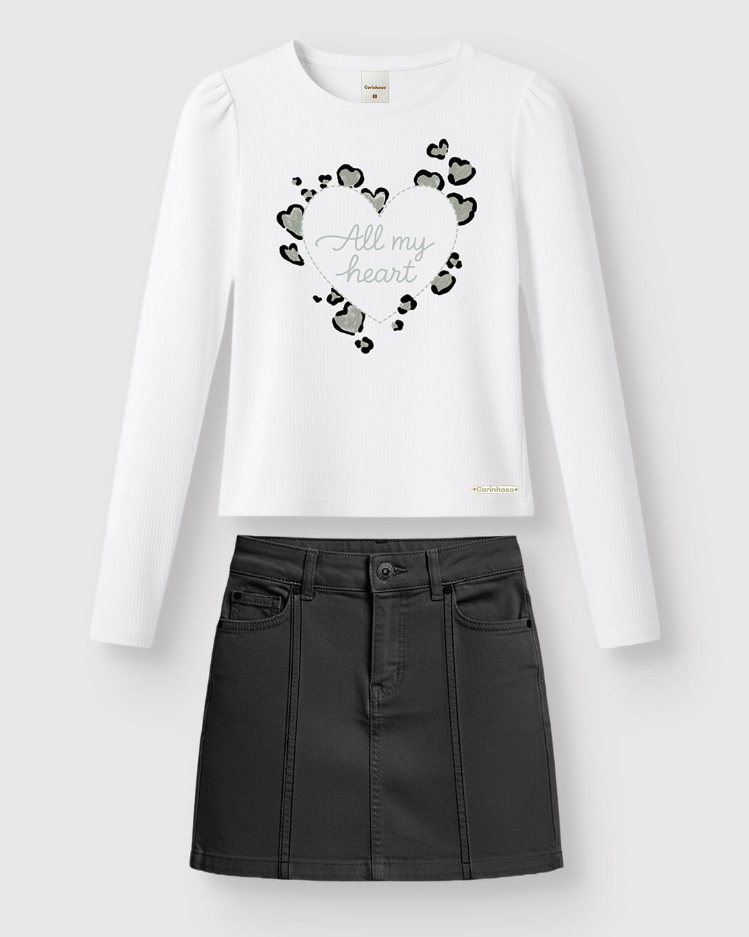 Conjunto Blusa Estampa Metalizada All My Heart Em Algodão - Carinhoso
