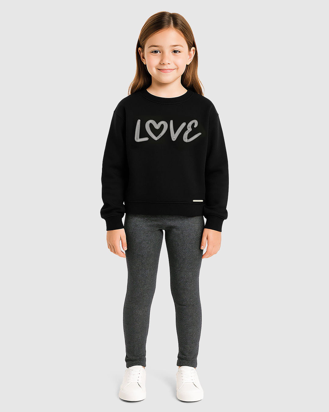 Conjunto Menina Blusão Bordado Lantejoula Love Moletom Flanelado - Carinhoso