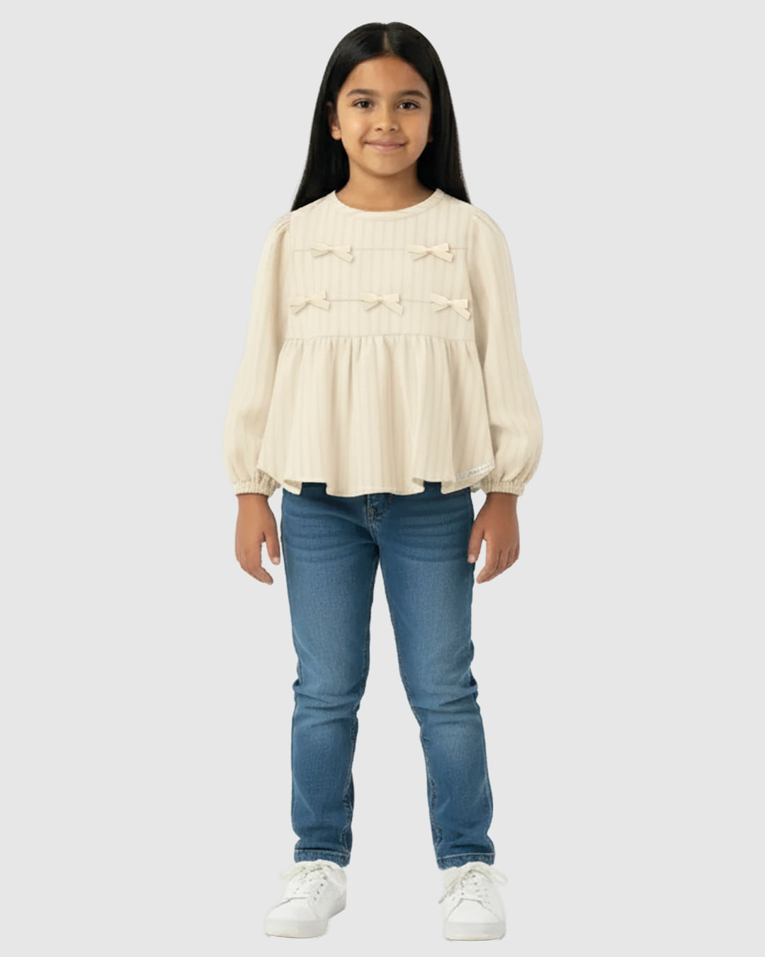 Blusa Bata Menina Detalhe Laços em Malha Texturizada - Carinhoso