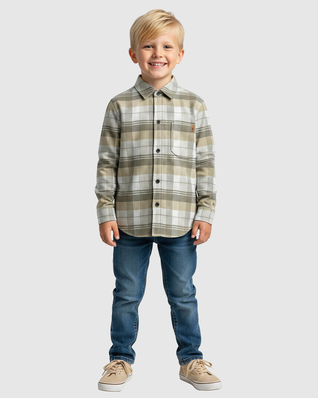Camisa Menino Bolso Frontal Estampa Xadrez Em Flanela - Carinhoso