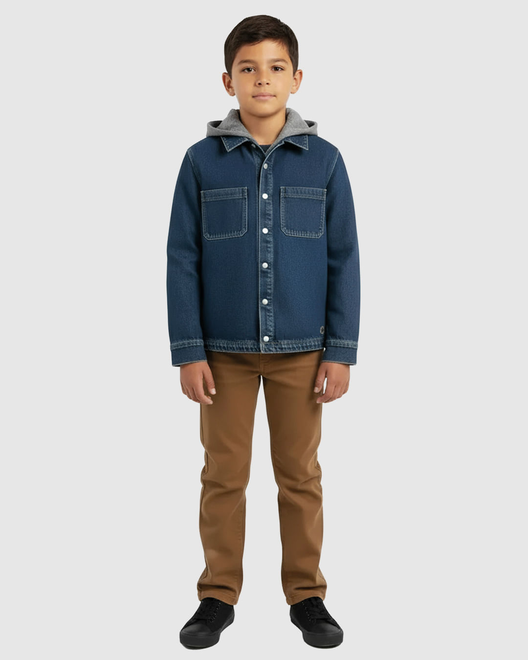 Camisa Menino Manga Longa com Capuz em Jeans Leve - Carinhoso