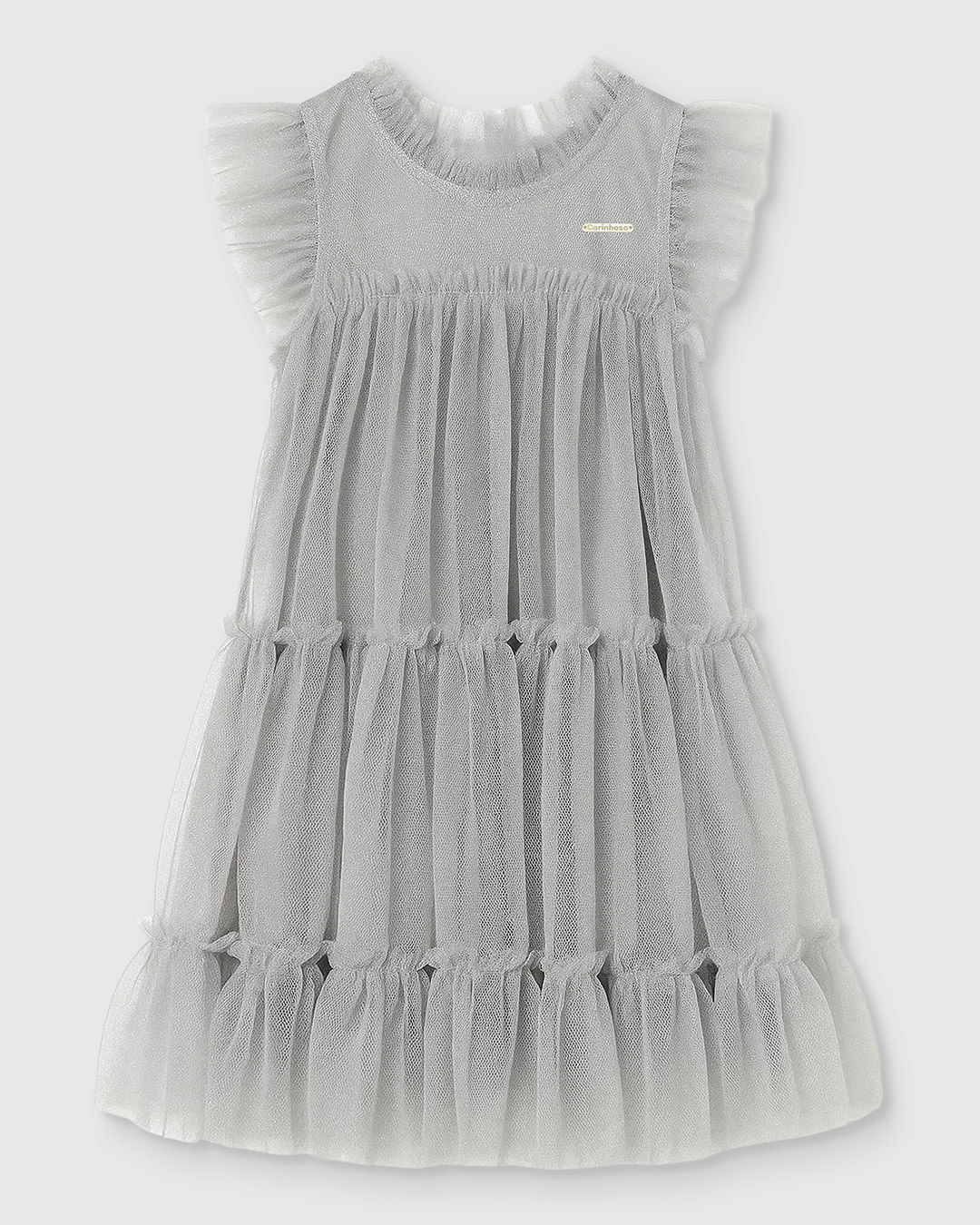 Vestido Menina Camadas Com Plaqueta Decorativa Em Tule - Carinhoso