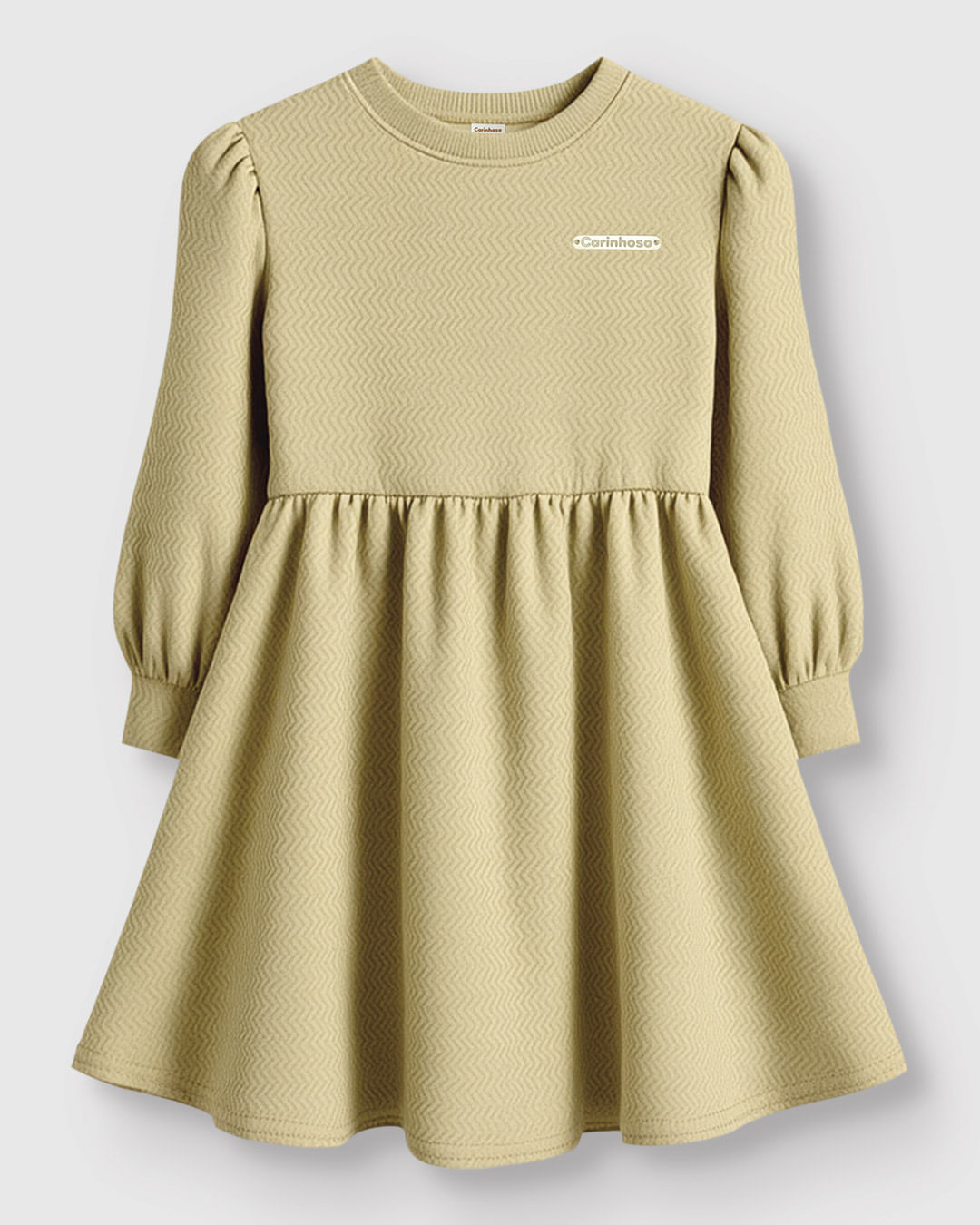 Vestido Menina Acinturado Manga Longa em Jacquard Texturizado - Carinhoso