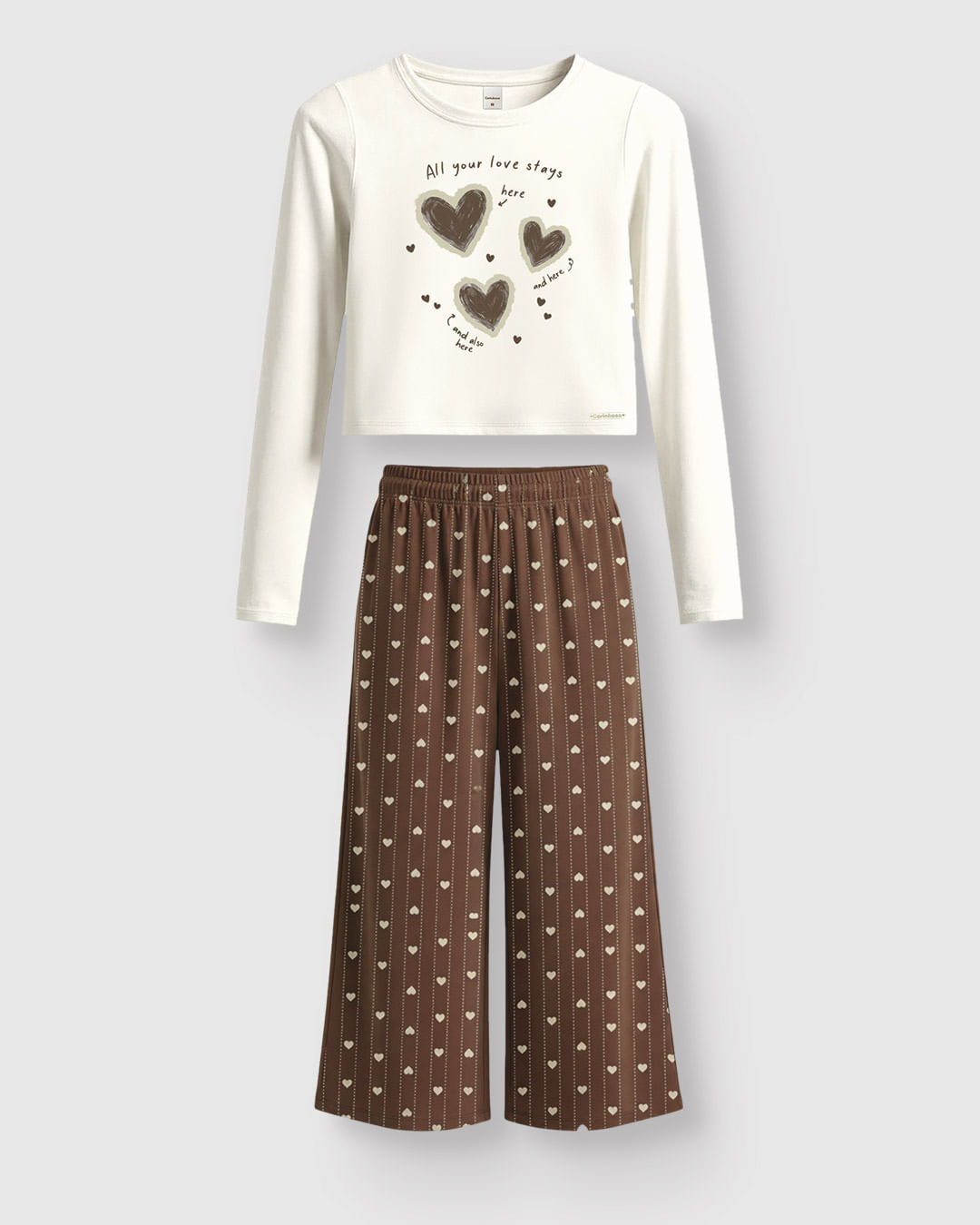 Conjunto Menina Blusa Manga Longa E Calça Estampa Corações - Carinhoso