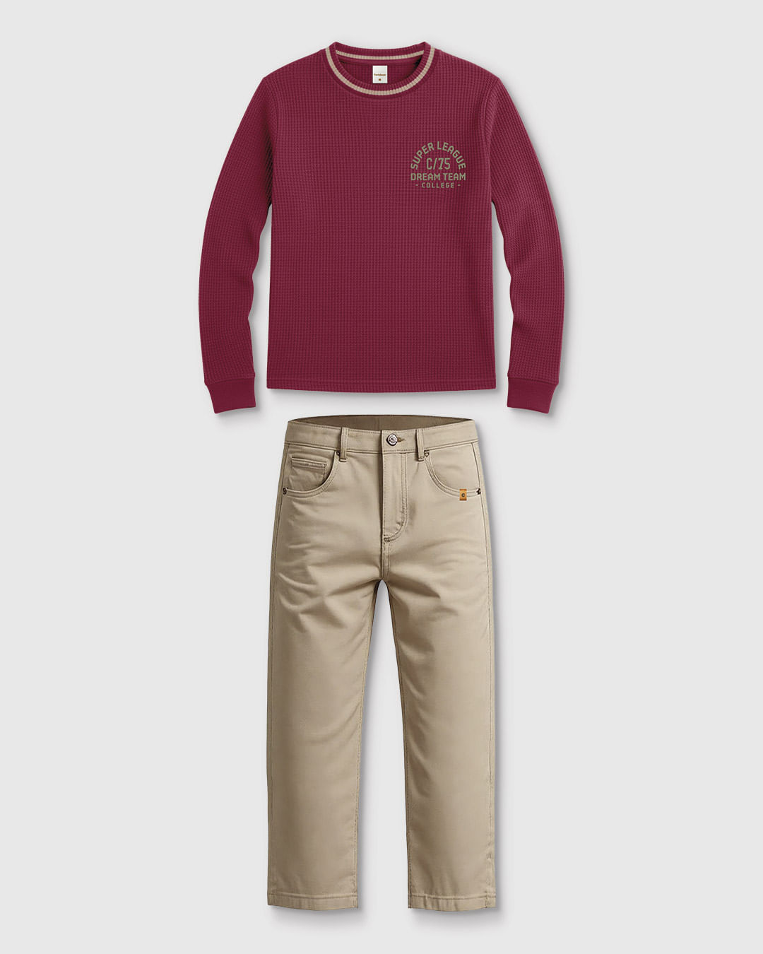 Conjunto Menino Camiseta Texturizada e Calça Sarja Stretch - Carinhoso