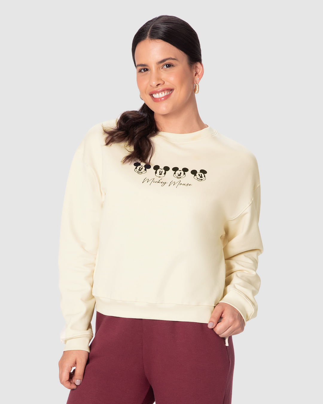 Blusão Amplo Feminino Estampa Frontal Mickey Mouse Em Moletom Flanelado
