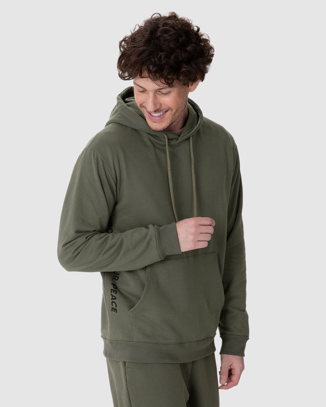 Blusão Masculino Regular Estampado Com Capuz Em Moletom Flanelado