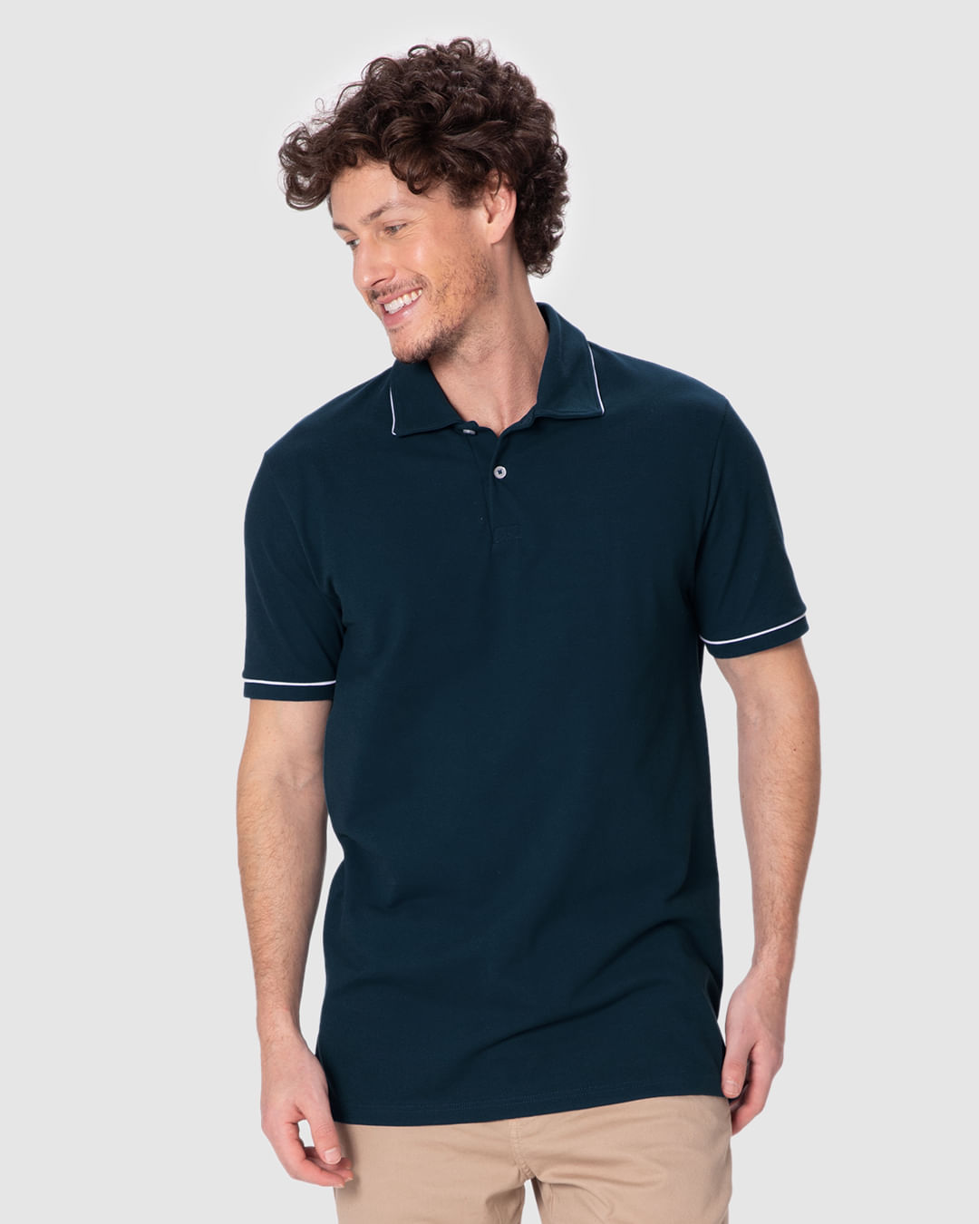 Camisa Polo Masculina Detalhe Costura Abertura Lateral Em Piquet Premium