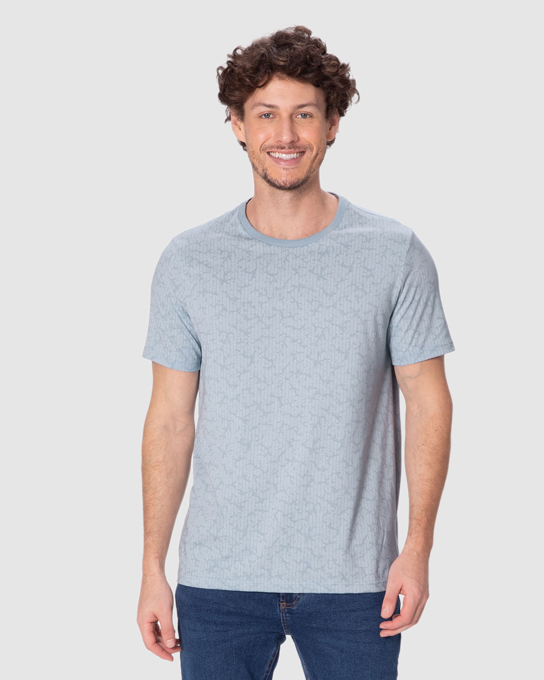 Camiseta Masculina Slim Manga Curta Estampa Corrida em Algodão