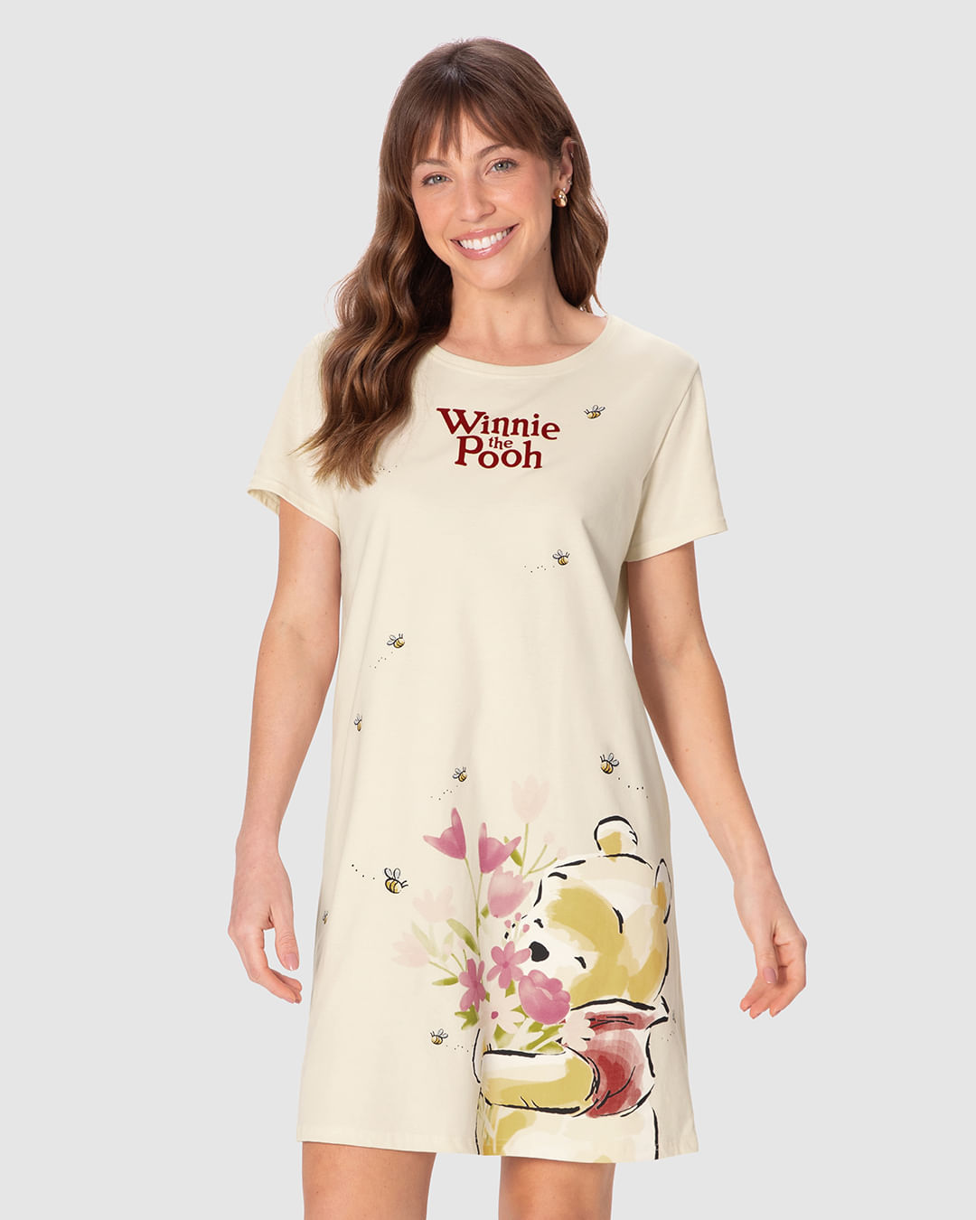 Camisola Feminina T-Shirt Estampa Ursinho Pooh Disney Em Algodão