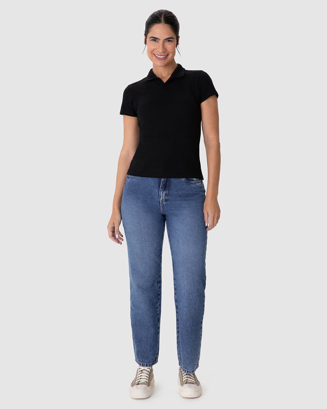 Calça Feminina Reta Cintura Alta Em Jeans 100% Algodão