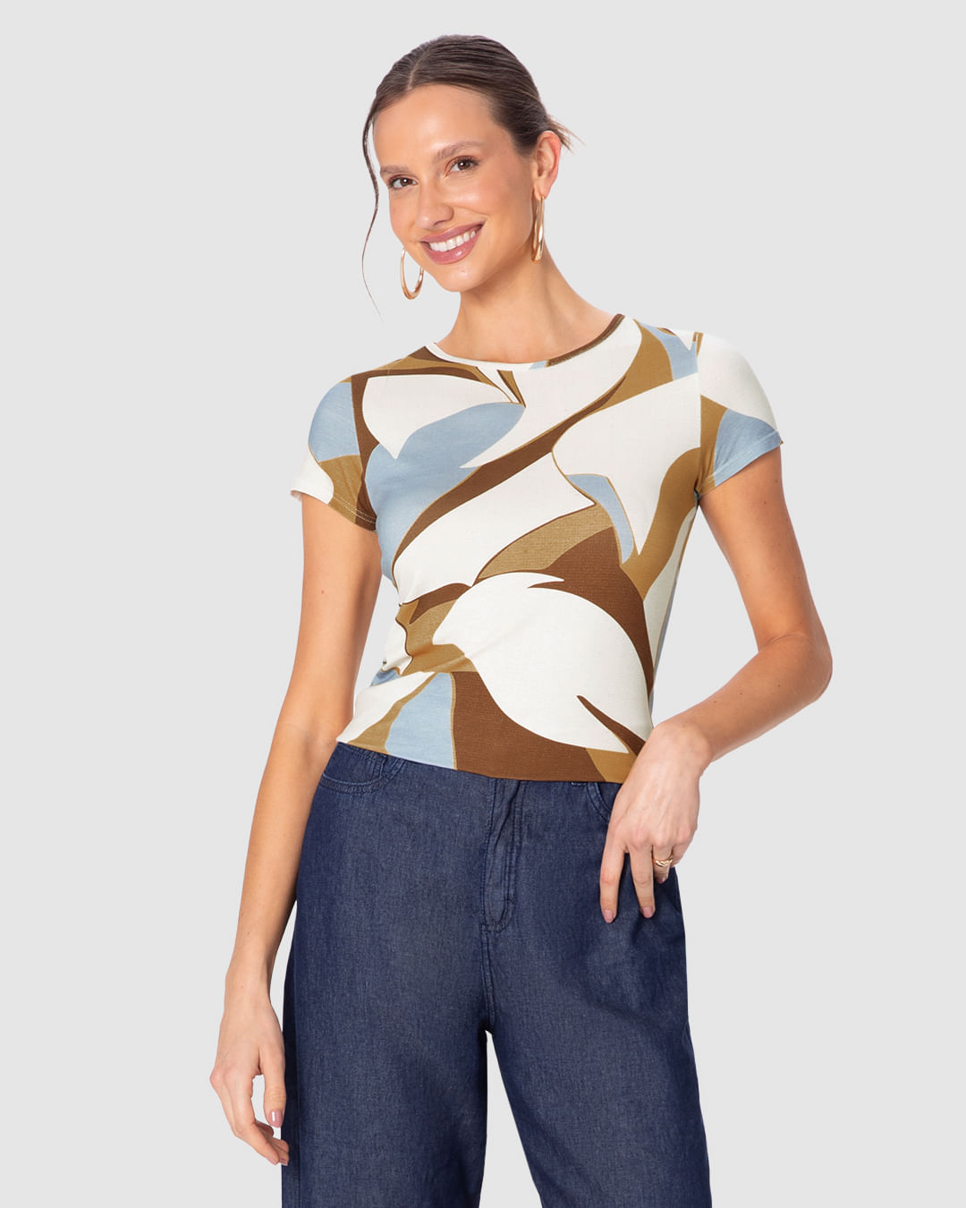 Blusa Justa Feminina Estampada Em Viscose Stretch