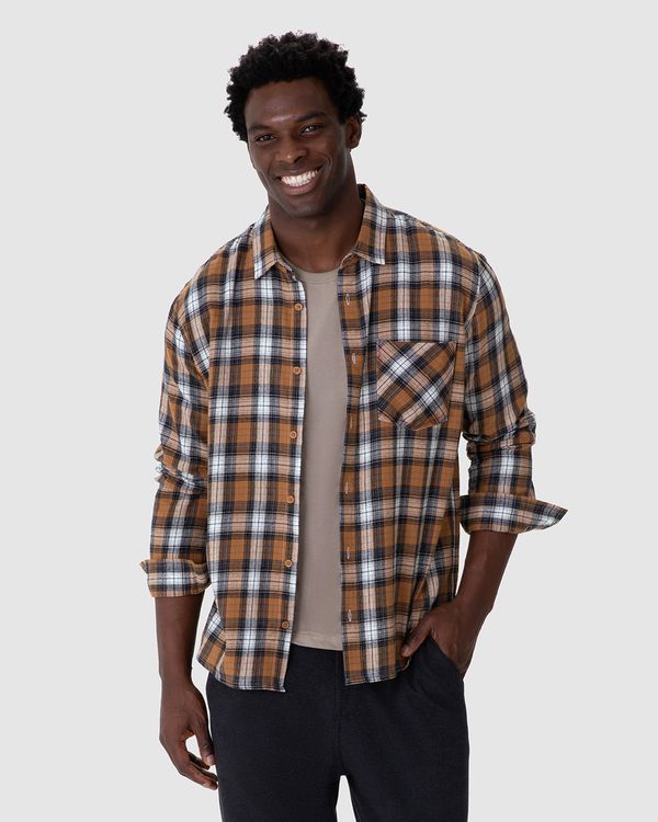 Camisa Masculina Manga Longa Estampa Xadrez Em Algodão Flanelado Marrom - P