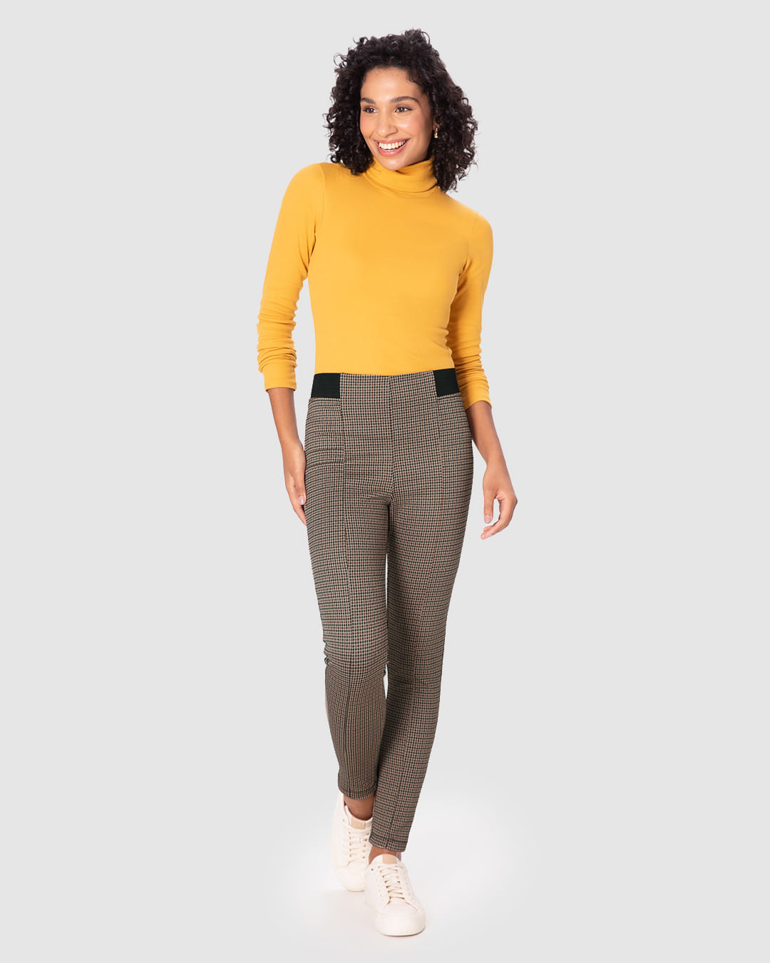 Calça Legging Feminina Cós Elástico Lateral Em Malha Interlock