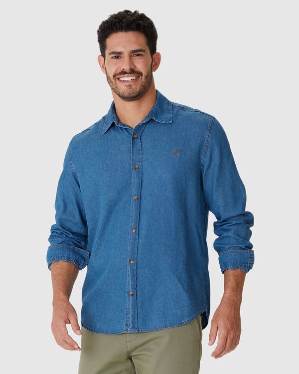 Camisa Masculina Tradicional Manga Longa Em Jeans Leve Soft Azul - P