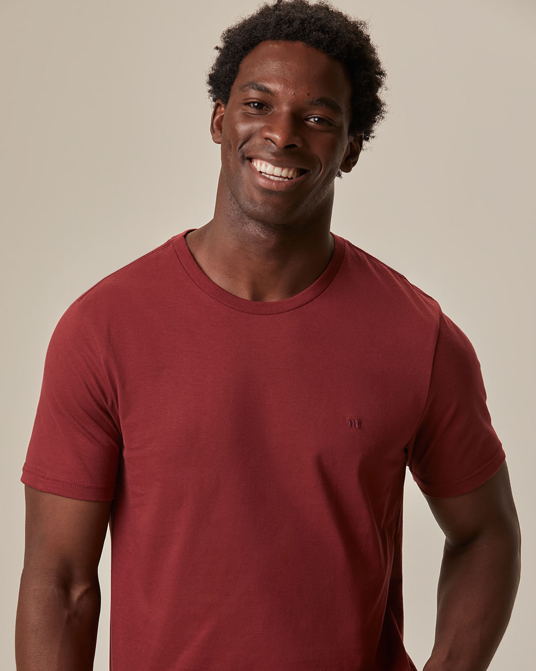 Camiseta Ícone Masculina Slim Bordado Frontal Em Algodão