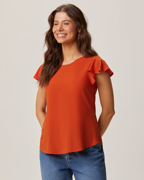Blusa Feminina Evasê Manga Curta Em Viscose Laranja - GG
