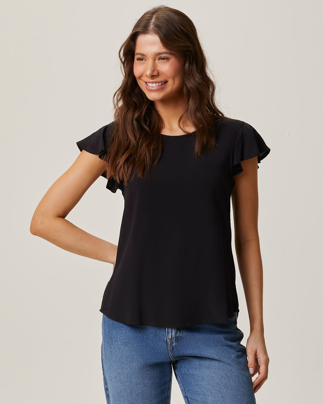 Blusa Feminina Evasê Manga Curta Em Viscose