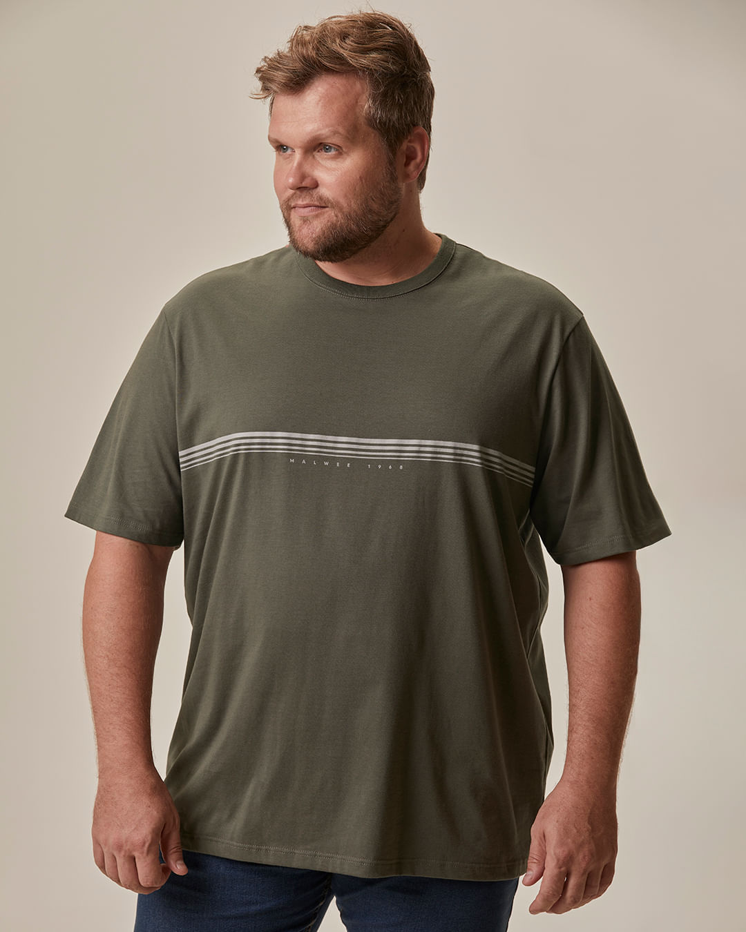 Camiseta Masculina Plus Size Regular Listra Central Em Algodão - Verde - G3