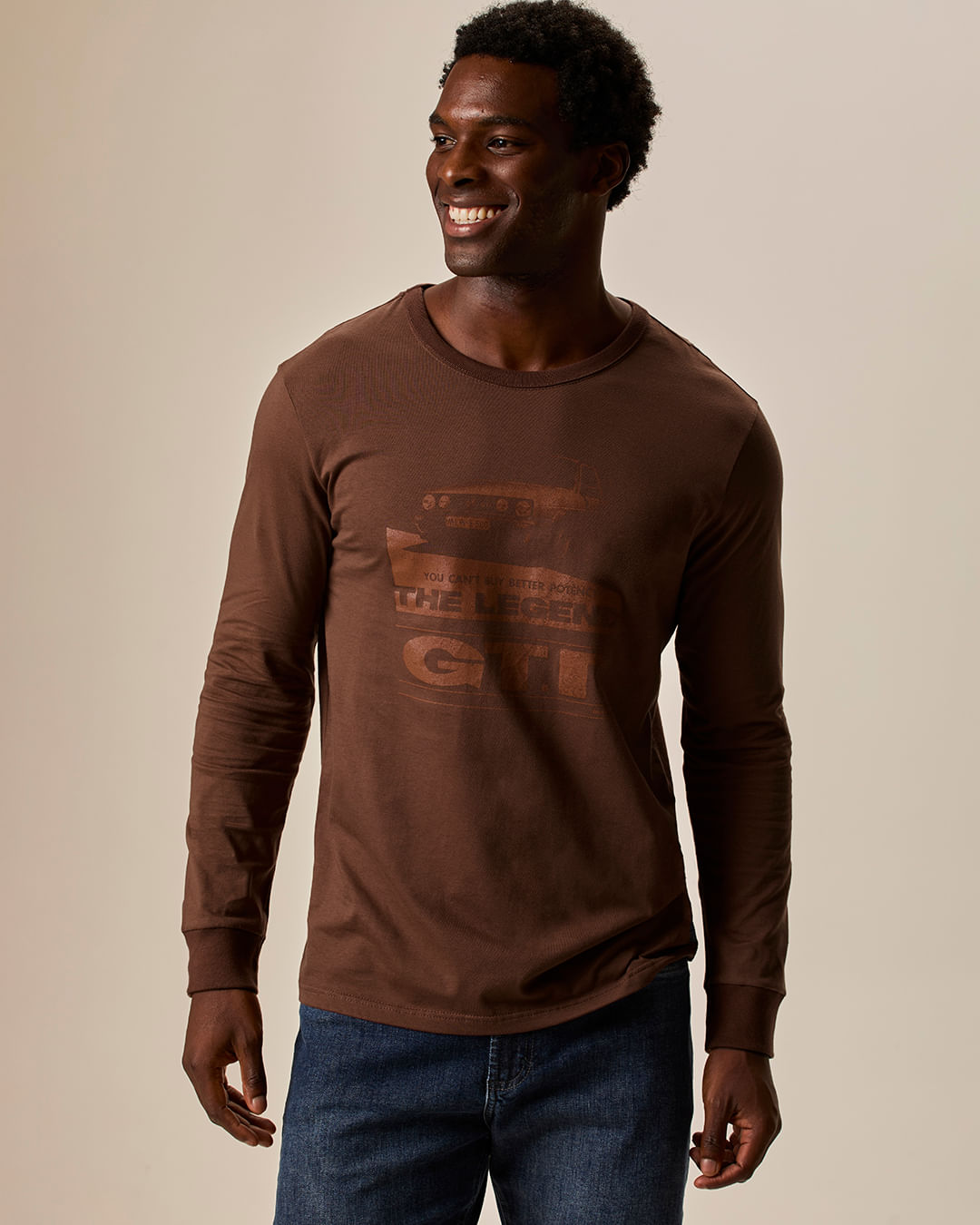 Camiseta Masculina Slim Manga Longa Estampa Frontal Em Algodão