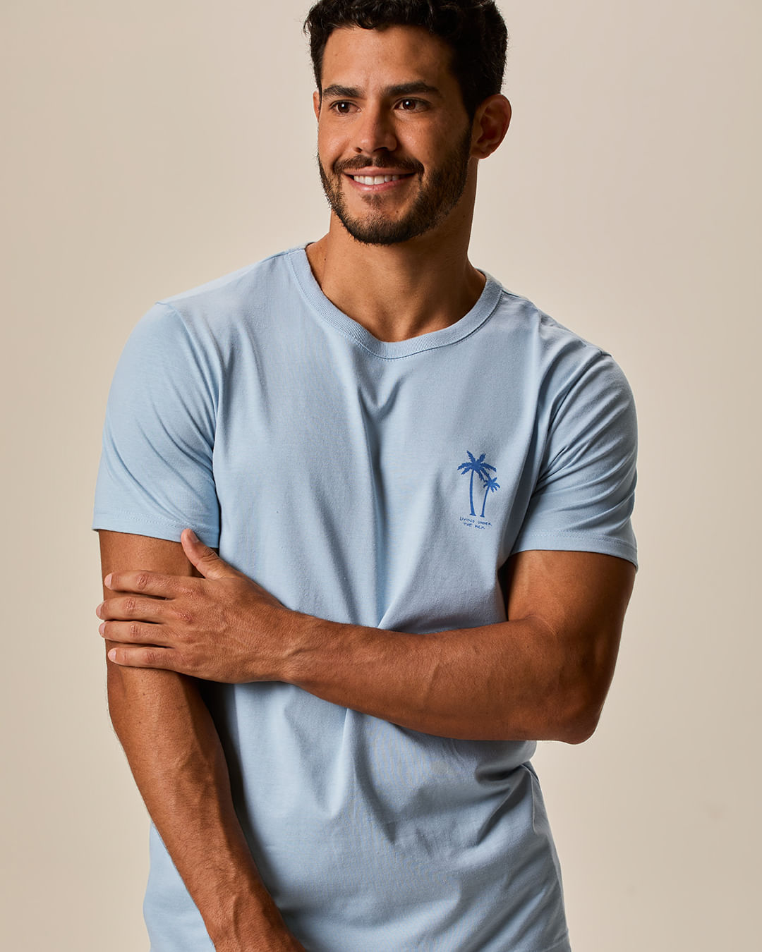 Camiseta Masculina Slim Gola Redonda Manga Curta Estampada Em Algodão
