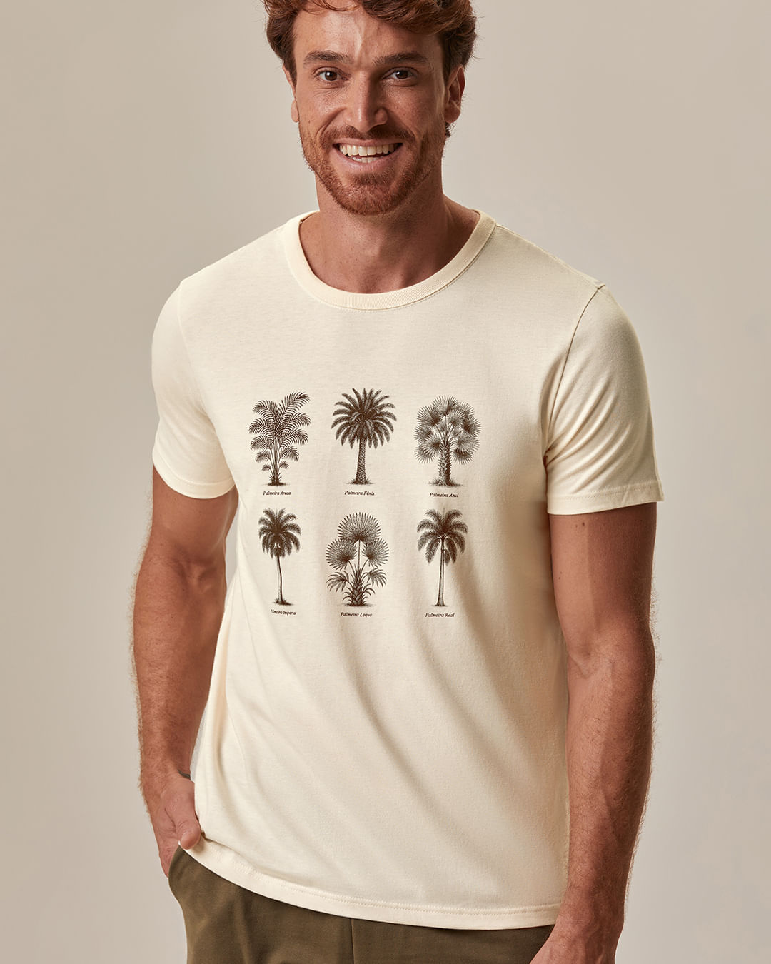 Camiseta Masculina Slim Gola Redonda Manga Curta Estampada Em Algodão