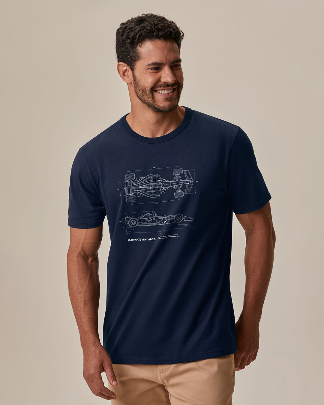 Camiseta Masculina Regular Manga Curta Estampa Frontal Em Algodão