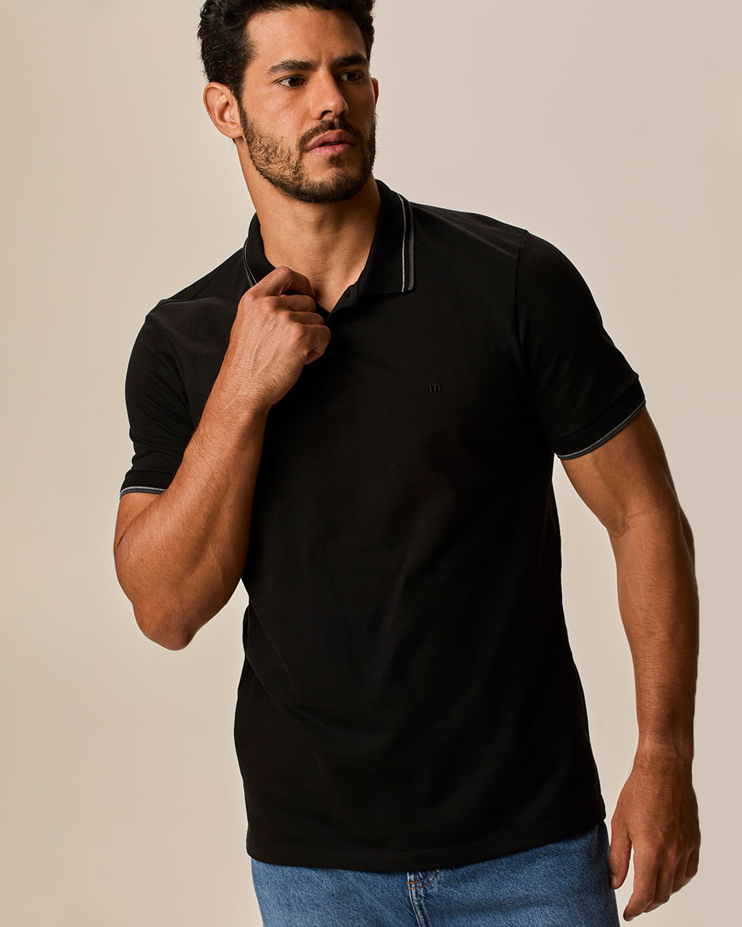 Camisa Polo Básica Masculina Slim Bordado Frontal Em Piquet Premium
