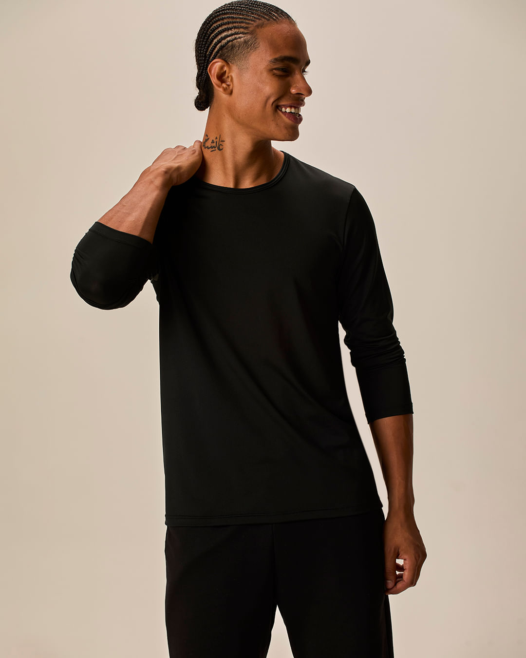 Camiseta Básica Masculina Decote Redondo Manga Longa Em Malha Térmica