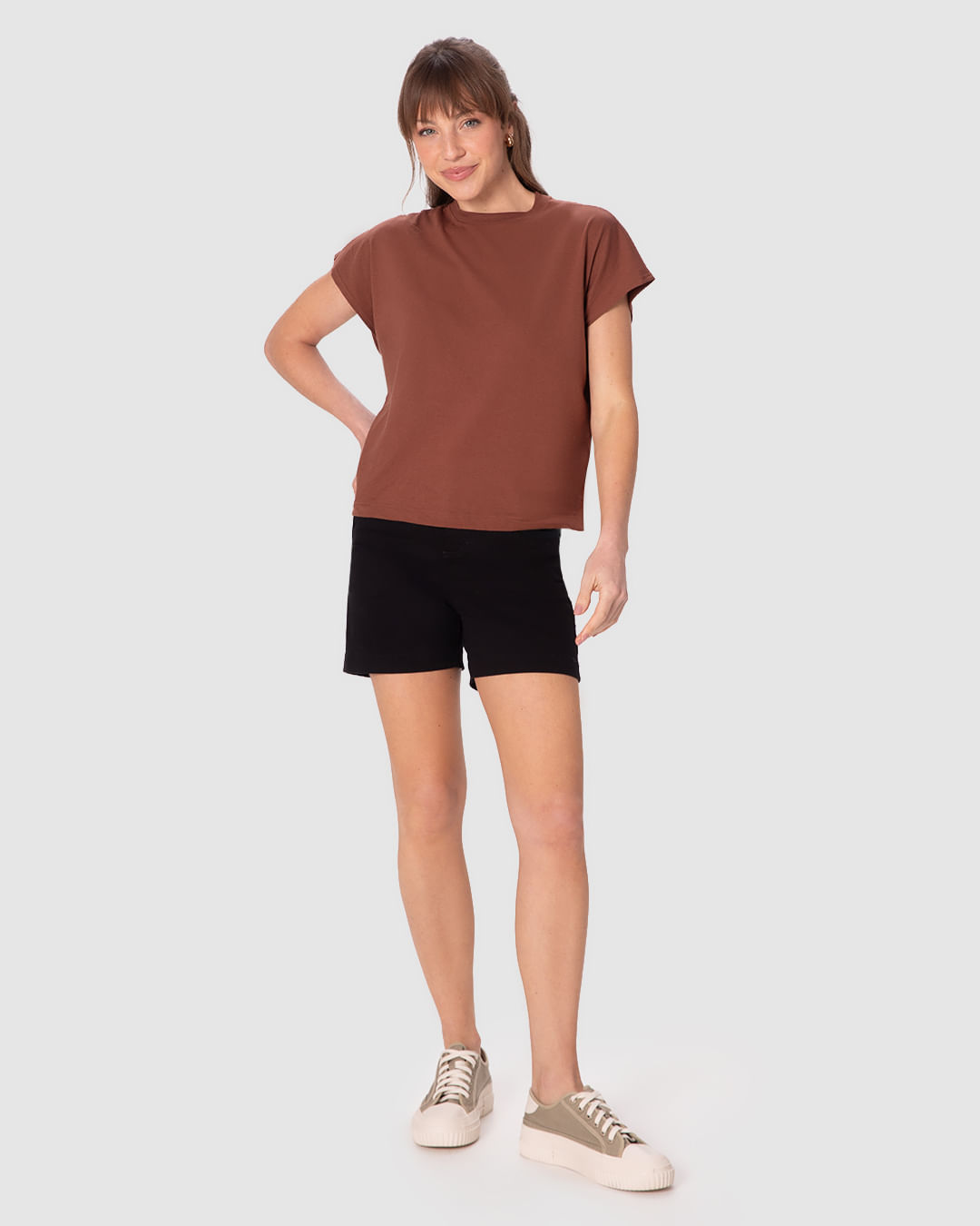 Shorts Feminino Alfaiataria Cintura Alta Em Sarja Com Elastano