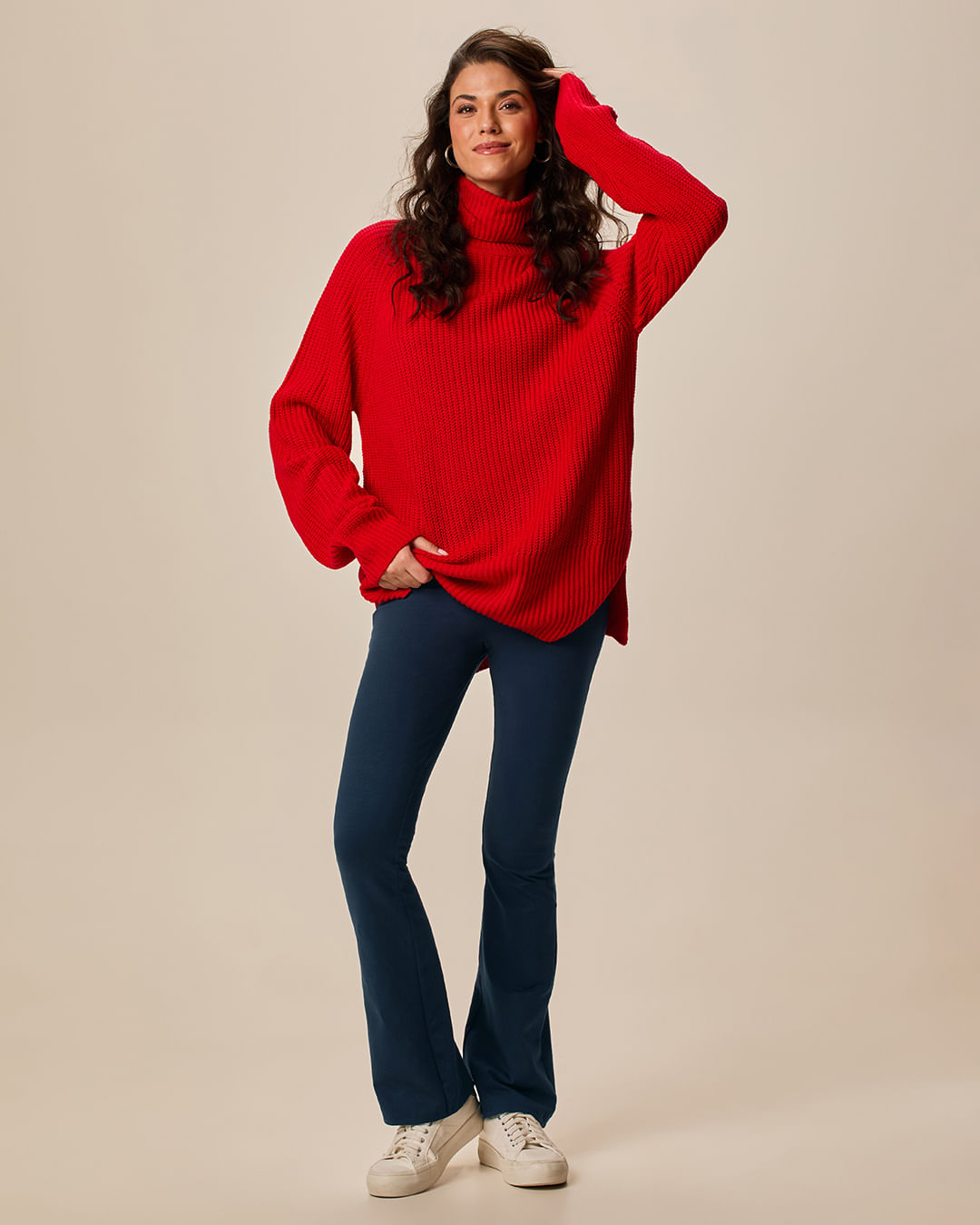 Calça Básica Feminina Flare Em Algodão