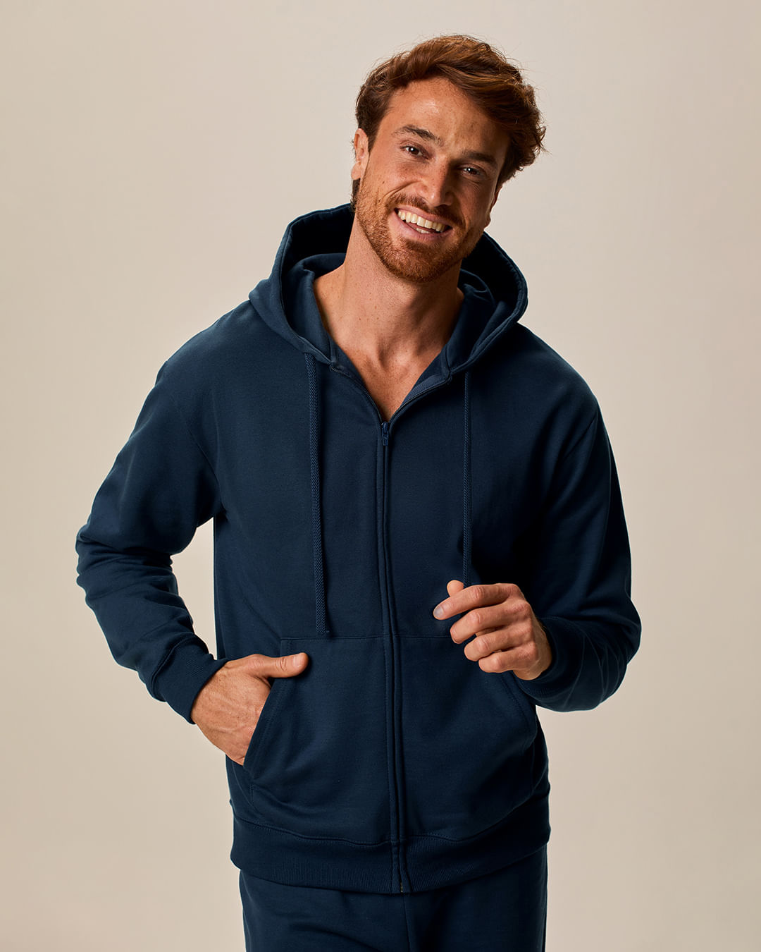 Jaqueta Básica Masculina Com Capuz Em Moletom Flanelado - Azul - PP