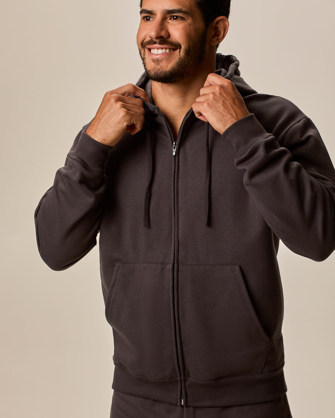 Jaqueta Básica Masculina Com Capuz Em Moletom Flanelado