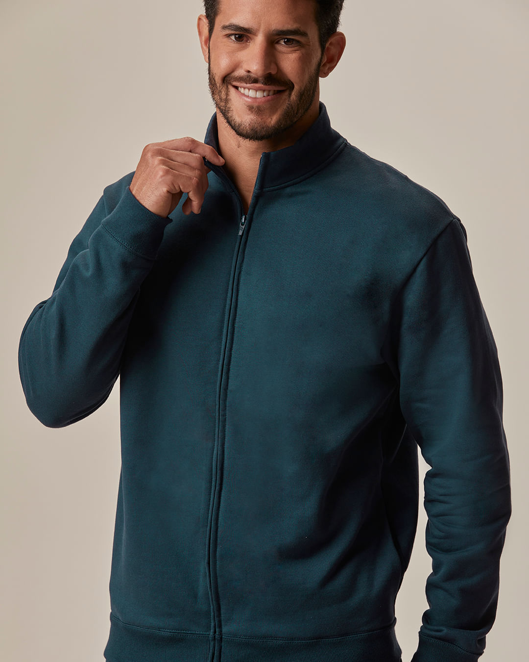Jaqueta Básica Masculina Gola Alta Em Moletom Flanelado