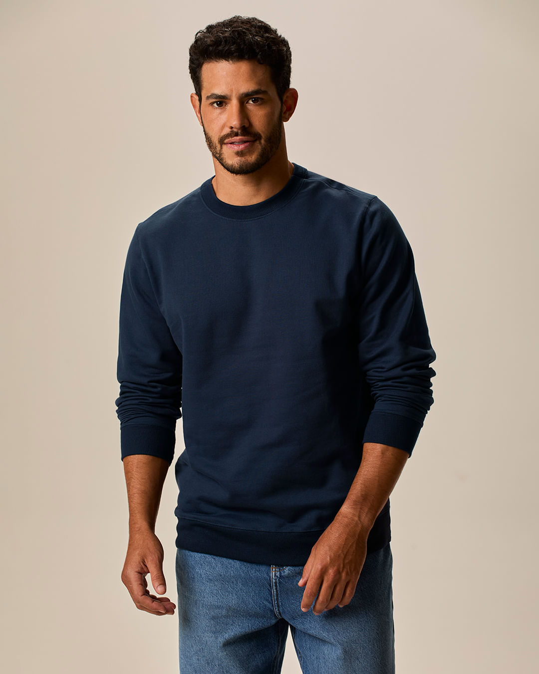 Blusão Básico Masculino Decote Redondo Em Moletom Flanelado - Azul - M