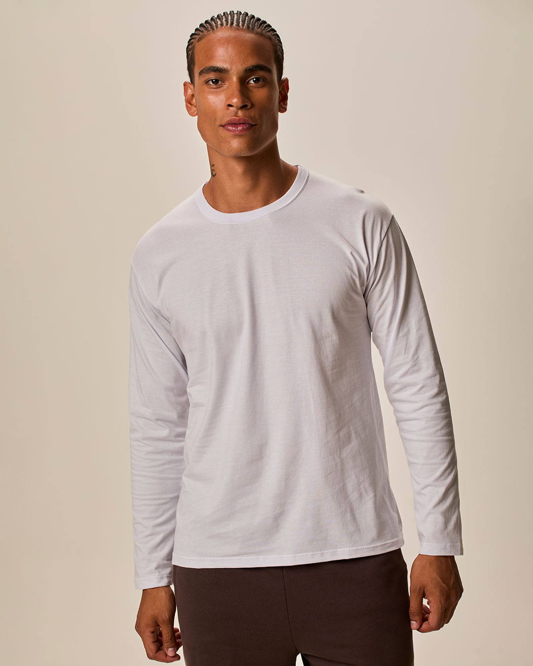 Camiseta Básica Masculina Manga Longa Em Algodão