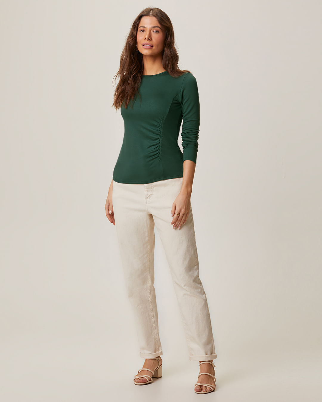Blusa Feminina Manga Longa Franzido Frontal Em Moletinho De Viscose