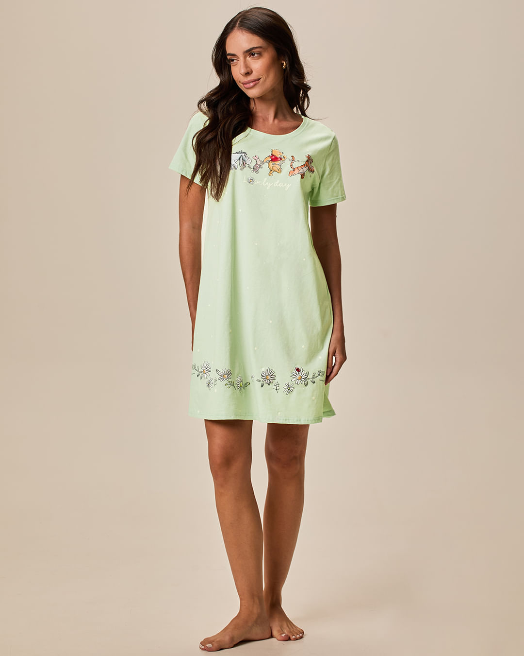 Camisola Feminina T-Shirt Estampa Ursinho Pooh Disney Em Algodão