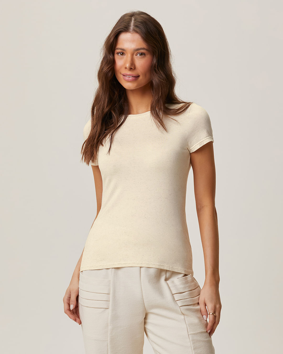 Blusa Básica Feminina Manga Curta Em Malha Viscolinho Stretch