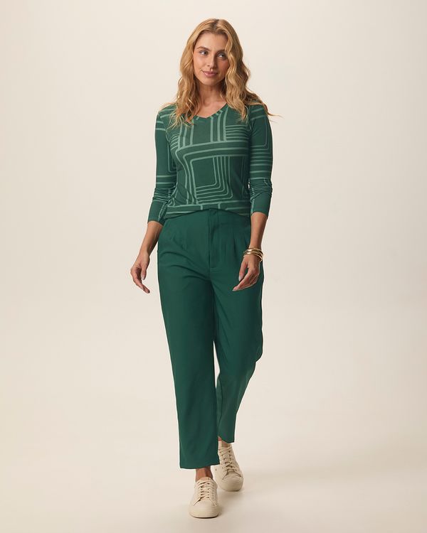 Calça Feminina Carrot Cintura Alta Bolso Funcional Em Poliéster Verde - G